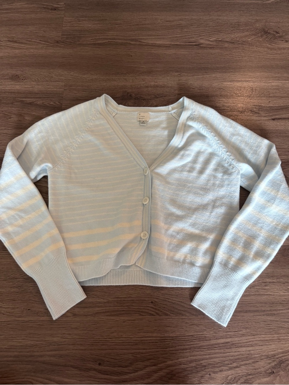 Light Blue Striped V-Neck Button Cardigan Sweater
